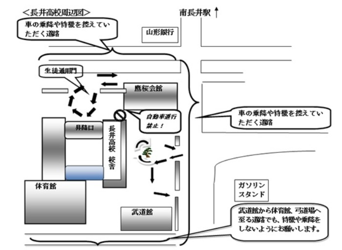 長井高校周辺図と乗降場所